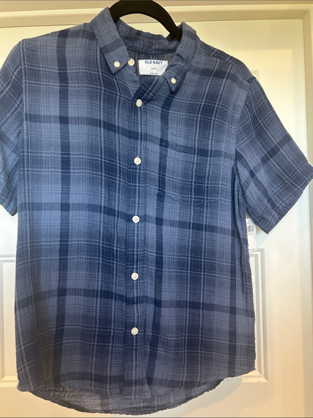 Old Navy Blue Plaid Short-Sleeve Button-Down Shirt